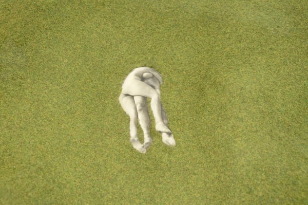 Ellen Brooks, Untitled (Lawn Couple) (1970). Silver print on photo linen, shaped, Astro Turf, 44 7/8 x 144 1/8 x...