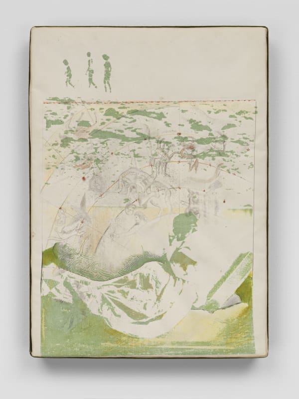 Bea Nettles, Bea Nettles - Beach & Constellations (1972). Gum bichromate print on buckram stretched on wood, embroidery, acrylic, pencil,...