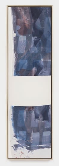 Katy Cowan, Zag(Pile) (2015). Sun-sensitive paint on cotton and muslin addition, poplar frame, 86 x 25 3/4 x 2 3/4...