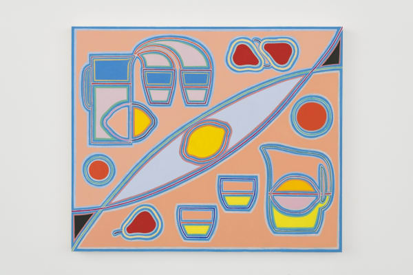 Holly Coulis, Red Pears, Summertime (2019). Oil on linen, 30 x 36 inches.