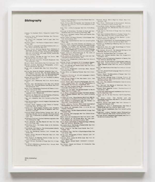 Lew Thomas, BIBLIOGRAPHY 1, 1976 (1976). Gelatin silver print, 23 1/2 x 20 inches. Image courtesy of the artist and...