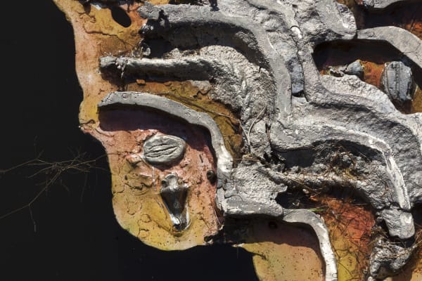 Katy Cowan, "Reflector" (detail) (2017). Cast bronze, enamel spray paint, 54 x 42 x 1.75 inches.