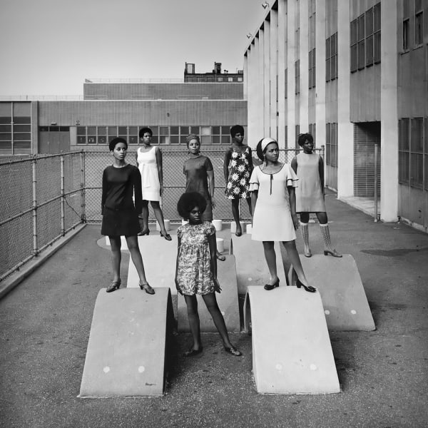 Kwame Brathwaite, "Untitled (Photo shoot at a school for one of the many modeling groups who had begun to embrace natural hairstyles in the 1960s)," (1966 c.), printed 2017. Archival pigment print, framed.