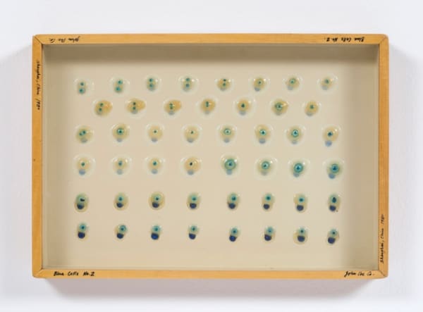 Carl Cheng Liquid/Solid Series: Blue Cells No. 2, 1980 Glue, paint, framed 8 5/8 x 11 3/4 x 1 5/8 in 21.9 x 29.8 x 4.1 cm