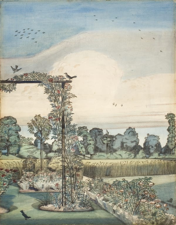 Paul Nash (1889-1946), The Garden at Wood Lane House, Iver Heath, 1912. Watercolour and pencil, 34.3 x 24.8 cm.