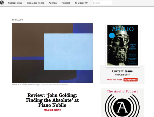 Apollo Magazine, Review: "John Golding: Finding the Absolute" at Piano Nobile