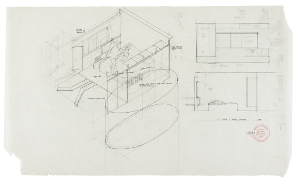 Axonometric & sectional elevation, House 3 Second Bedroom, 2007 Stamped and numbered 000153 ; titled 'House 3 Second Bedroom' and...