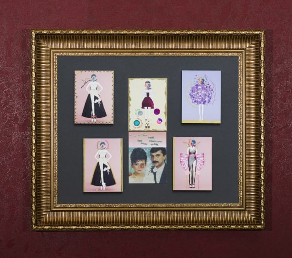 Model 1 2020 postcards and mixed media 78 x 70 cm