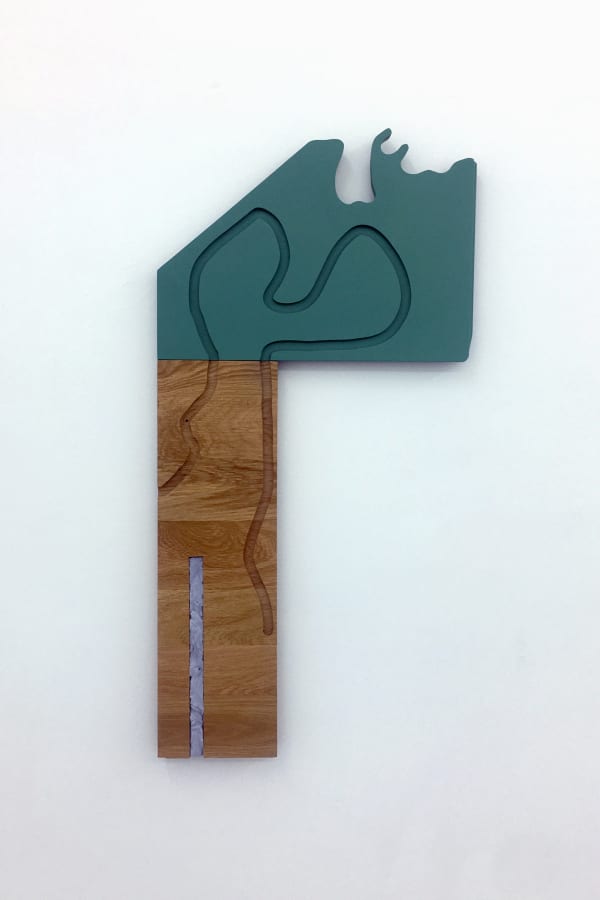 MATT AGER, REGISTER, 2022, MDF OAK AND PASTIC, 91 X 43 X 4 CM