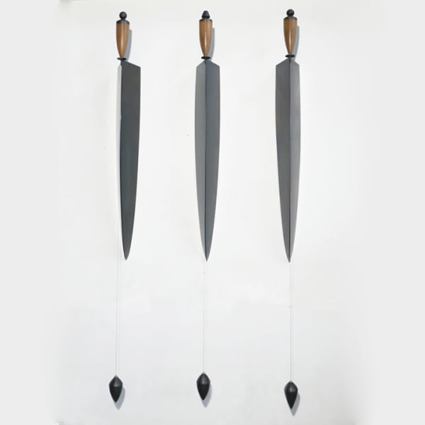 Osman Dinc - Plumb Men - 2019 - mahogany wood, tempered steel, varnish, graphite - 225 x 25 x 16 cm