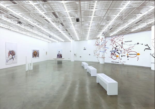 Installation view of Equation = TIME and/of Evolution in City, at the exhibition‘Money Without Nationality’ Art Sonje Center, 2017, [the exhibition space under normal light condition] https://vimeo.com/247592715