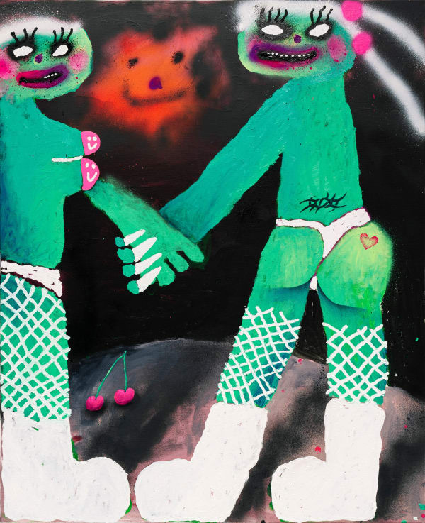 Bel Fullana Cherry Twins 2023 Oil Acrylic And Spray Paint On Canvas 100 X 80 Cm