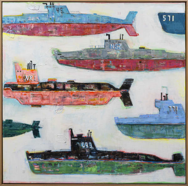 Adam Lester The Classic Subs 1 1933 45 2022 Oil And Acrylic On Truck Tarpaulin 150X150 Cm