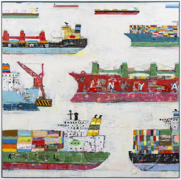 Adam Lester Waiting 1 2022 Acrylic And Oil On Truck Tarpaulin 150X150 Cm