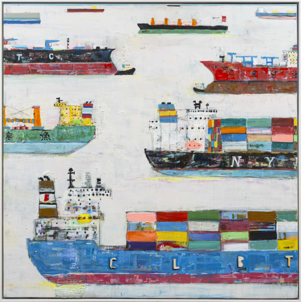 Adam Lester Waiting 3 2022 Acrylic And Oil On Truck Tarpaulin 150X150 Cm