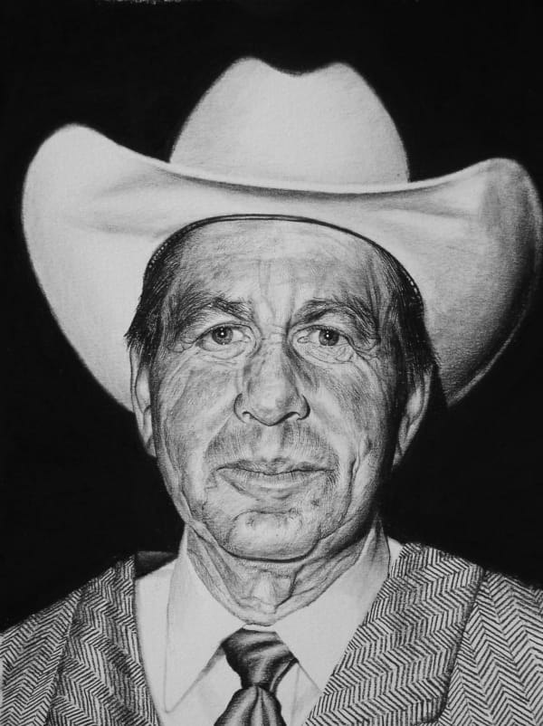 Andrew Tift "Bob Padilla (Santa Fe Cowboy)" Charcoal, carbon graphite on paper 58.5 x 48 cm