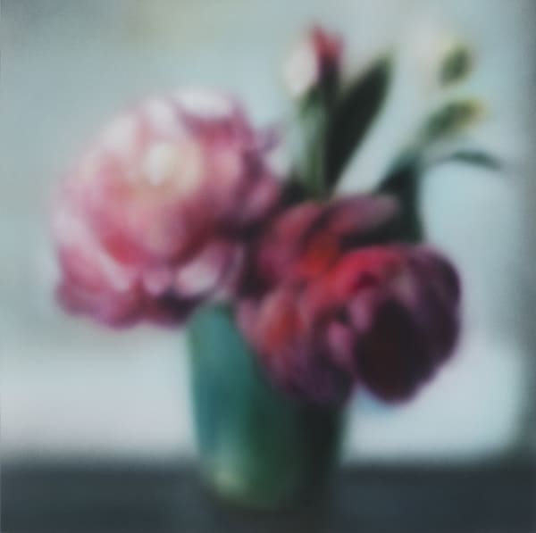 Silk Peonies Acrylic on panel 40.5 x 40.5 cm