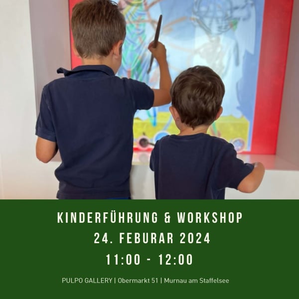 Invitation to PULPOs Kids Tour and Workshop, showing to Kids from their back whilst painting