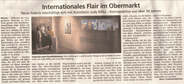 Pulpo gallery's exhibition "Judy Rifka: a glance through the rearview mirror" in Murnauer Tagblatt