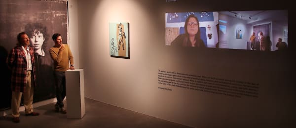 @PULPO GALLERY, Nico Zeifang with Gregory de la Haba (left), Judy Rifka via Zoom-Livecall. Photo by Birgit Schwarzenberger.