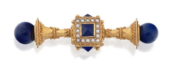 ARCHAEOLOGICAL REVIVAL BROOCH WITH LAPIS LAZULI, ROME, 19TH CENTURY