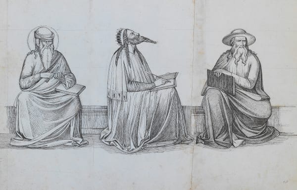 DAVID PIERRE HUMBERT DE SUPERVILLE, THREE SEATED FIGURES FROM THE APOTHEOSIS OF ST THOMAS AQUINAS, FLORENCE, EARLY 19TH CENTURY