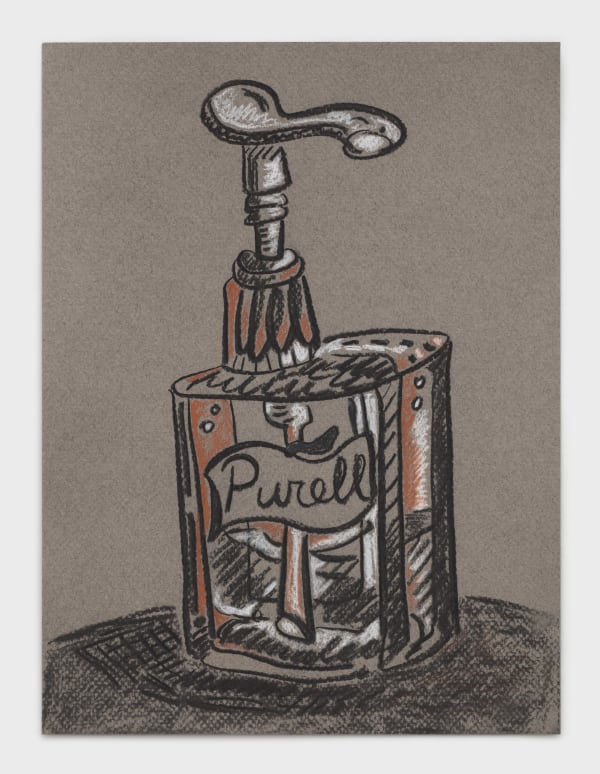 Purell II, III, IV, 2023, Charcoal on Paper, 12” x 9” each. Courtesy the artist and Rachel Uffner Gallery. Photo...