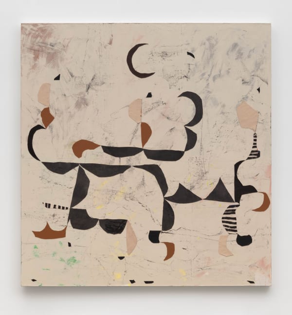 Strauss Bourque-LaFrance, Moon Clown, 2023, flashe, acrylic. tempera, graphite, paper, canvas collage, adhesives, 80 x 76 x 1 1/2 in...