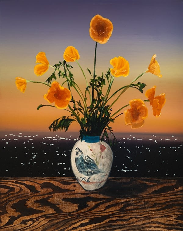 Laurence Jones, California Poppies, 2019, acrylic on linen, 50 x 40 cm