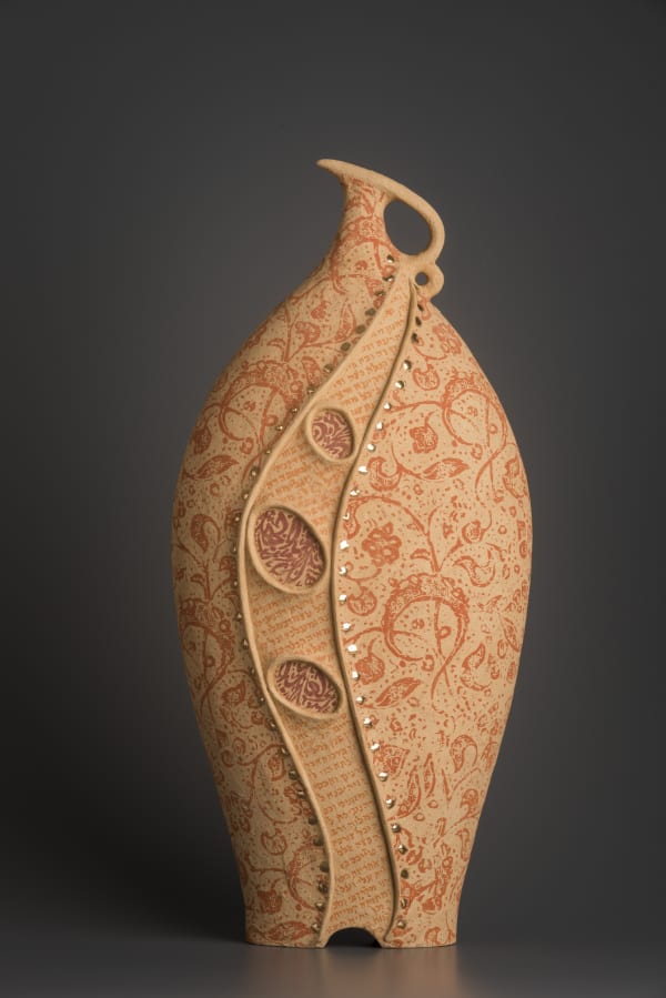 Avital Sheffer, Filia I, 2018, hand-built, glazed and stencilled earthenware, 49 x 22 x 15 cm