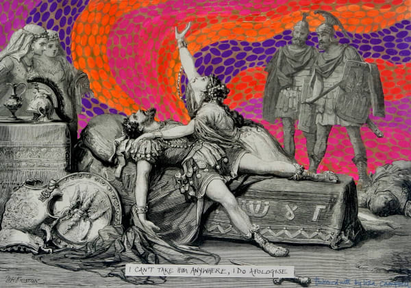 Liza Campbell I Can T Take Him Anywhere 2019 Ink Gouache And Acrylic On Found Engraving 93 X 134 Cm Rebecca Hossack Art Gallery