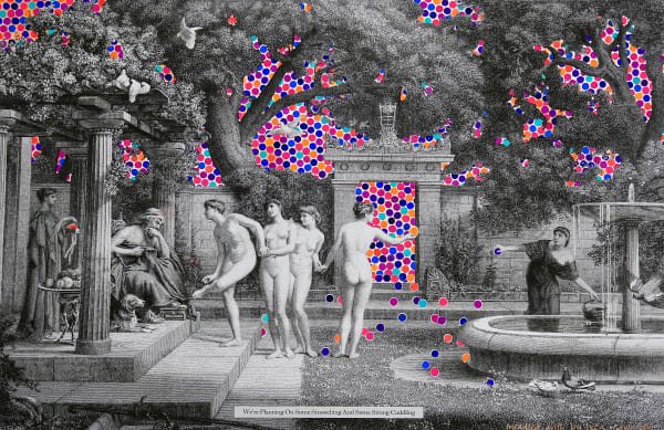 Liza Campbell We Re Planning On Some Smooching And Some Strong Cuddling 2019 Ink Gouache And Acrylic On Found Engraving 48 5 X 67 8Cm Rebecca Hossack Art Gallery