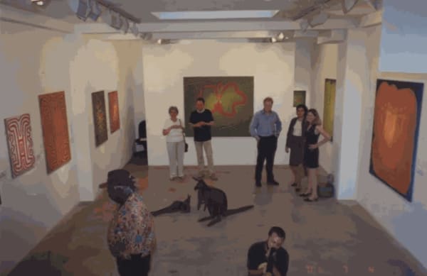 Jimmy Pike at his exhibition at the Rebecca Hossack Art Gallery, 12 February 1991