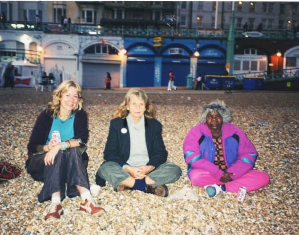 Rebecca Hossack, Pat Lowe and Jukuna Mona Chuguna on Brighton Beach