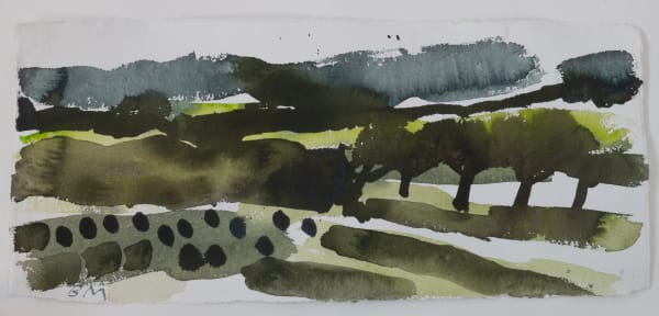 Barbara Macfarlane Spring Storm Autanne 2019 Watercolour On Khadi Paper 38 X 69 Cm Rebecca Hossack Art Gallery