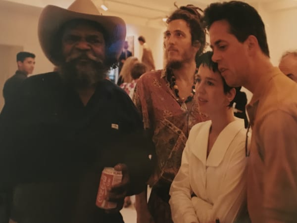 Clifford Possum and the Earl and Countess of Harewood at the Rebecca Hossack Gallery