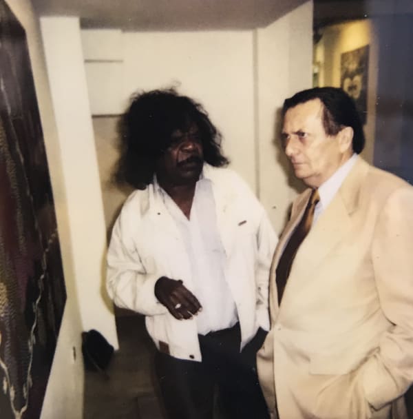 Clifford Possum and Barry Humphries at the Rebecca Hossack Art Gallery