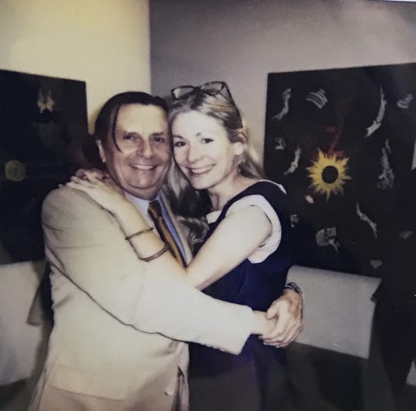 Rebecca Hossack and Barry Humphries at the Rebecca Hossack Art Gallery