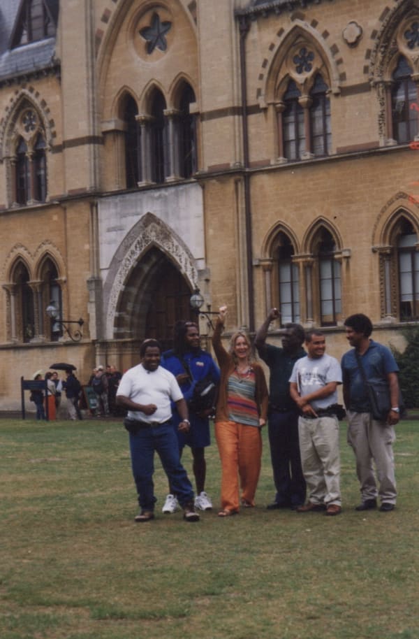 Rebecca Hossack and Torres Strait Island artists at the Cambridge Museum of Anthropology