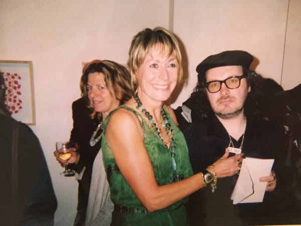 Rebecca Hossack and Rob Ryan at his exhibition opening at the Rebecca Hossack Art Gallery