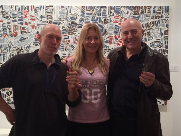 Rebecca Hossack with two poets, Edward Baker and John Stammers