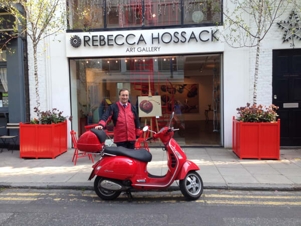 Red Vespa outside the Rebecca Hossack Art Gallery, London