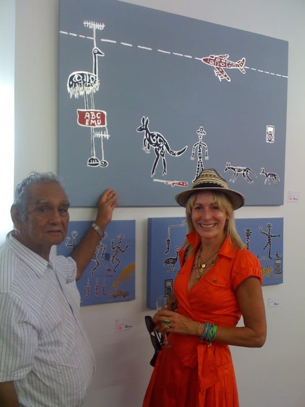 Rebecca Hossack with Roy McIvor at Cairns Indigenous Art Fair