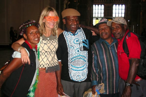 Rebecca Hossack with Kata and Professor Michael Mell at Brixton Market