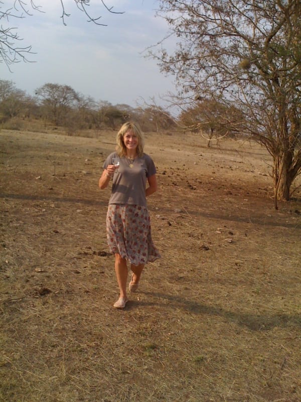 Rebecca Hossack in the Kalahari desert