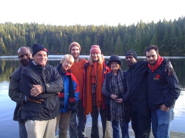 Rebecca Hossack with artists on Vancouver Island