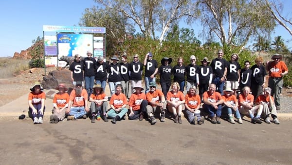 Rebecca Hossack preparing for the Stand Up For The Burrup protest