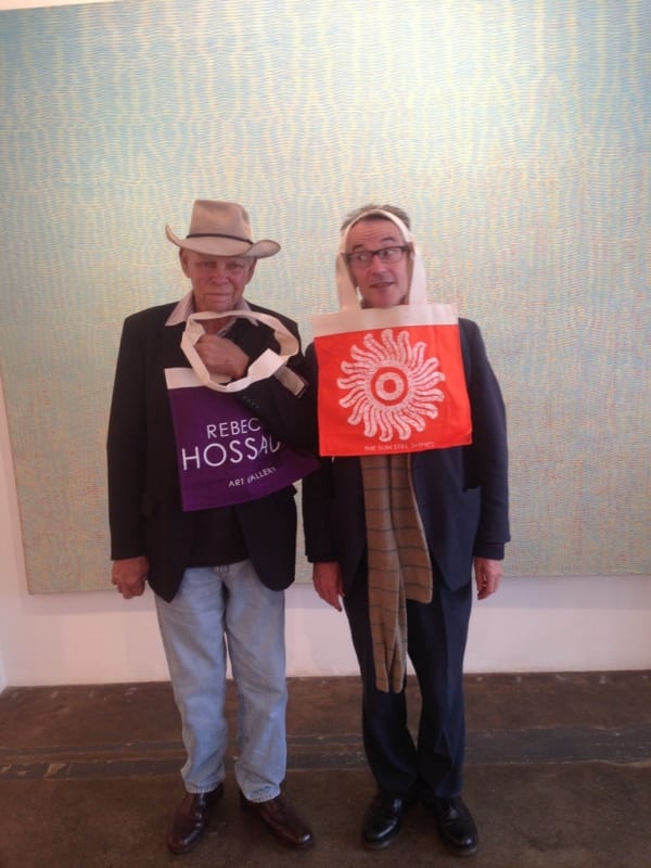 John Hedley and Herb Wharton with Rebecca Hossack Art Gallery bags
