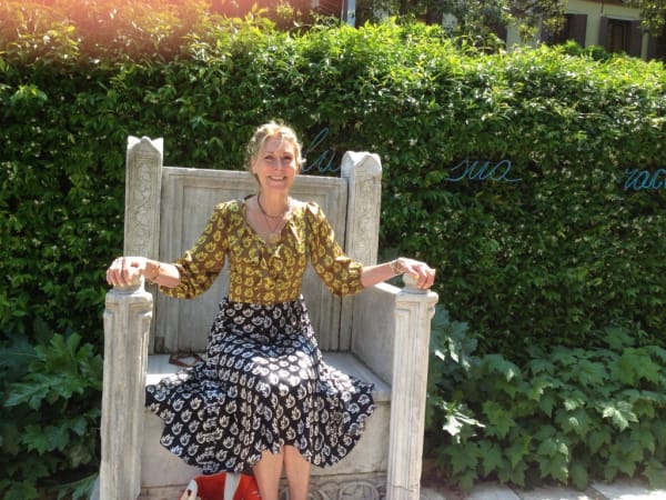 Rebecca Hossack on Peggy Guggenheim's throne in Venice
