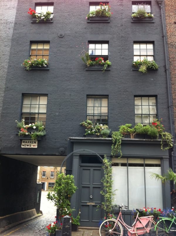 Picture of the grey Georgian house gallery owner Rebecca Hossack and Matthew Sturgis live in, Fitzrovia London